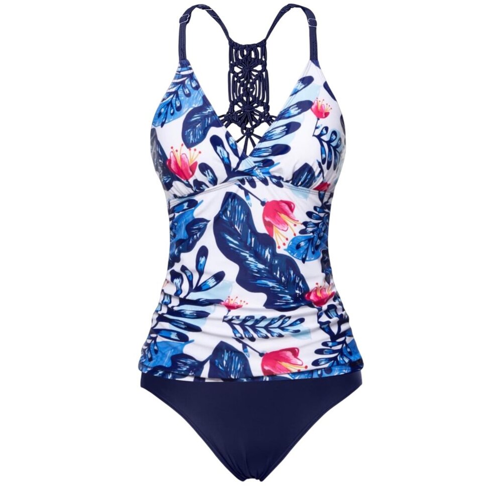 NWT Holipick Tankini Set Blue Floral Tummy Control Swimwear Size XXL - Picture 4 of 6